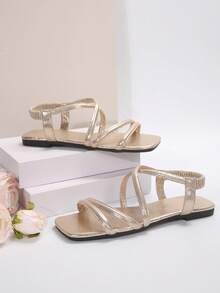 新款夏秋女士涼鞋,時尚且時髦的平底軟底法式沙灘鞋 - 金色 - 查看 8