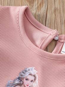 Vestido de malla con contraste de estampado de dibujos animados para niñas bebés - Rosa - Ver 5