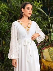 Divindia Damski Złota folia Nadruk Rękaw latarnia Sukienki