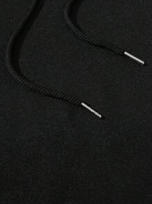 Men’S Plus Size Hoodie With & Letter Print - Black - View 4