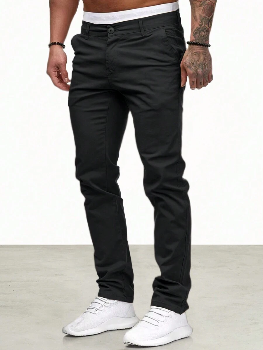 Manfinity Homme Men's Casual Pants With Pockets - Black - View 1