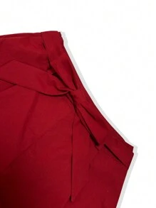 SHEIN Clasi Women's Belted Retro Wide Leg Pants - Red - View 5