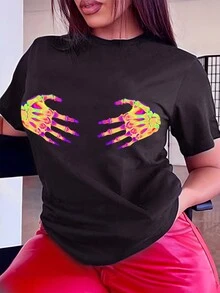 Maweii 大尺碼圓領短袖t恤 - 黑色 - 查看 1