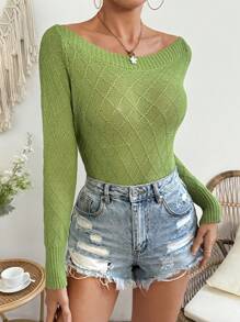 Chiquease 女士纯色修身针织套头衫秋冬毛衣 - 綠色 - 查看 5