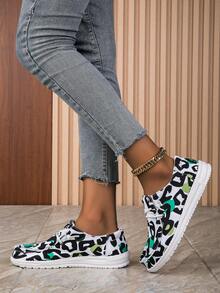 女士透氣輕質黑色豹紋運動休閒懶人鞋,時尚船鞋,防滑休閒運動鞋 - 彩色 - 查看 3