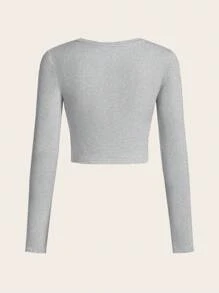 SHEIN EZwear 2pcs/Set Women Casual Crew Neck Long Sleeve Cropped Fitted T-Shirts, Suitable For Spring And Autumn