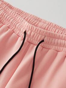 Calvaya Plus Size Print And Inner Thermal Lined Sweatshirt And Pants Two Piece Set - Pink - View 7