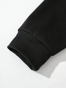 Men’S Plus Size Hoodie With & Letter Print - Black - View 3