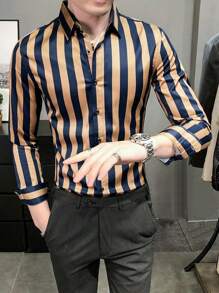 Manfinity Homme Men's Vertical Stripe Long Sleeve Shirt - Multicolor - View 1