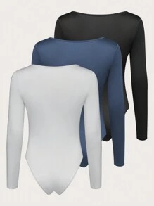 SHEIN Unity Women's Square Neck Long Sleeve Bodysuit - Multicolor - View 2