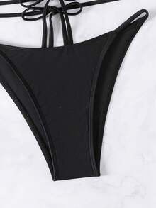 SHEIN Swim Conjunto de bikini de copa triangular de unicolor - Negro - Ver 5