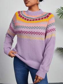 Chiquease Women's Geometric Pattern Raglan Sleeve Knit Pullover Fall Winter Sweater - Multicolor - View 6