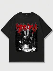 ROMWE MEN Goth 男士字母印花t恤 - 黑色 - 查看 6