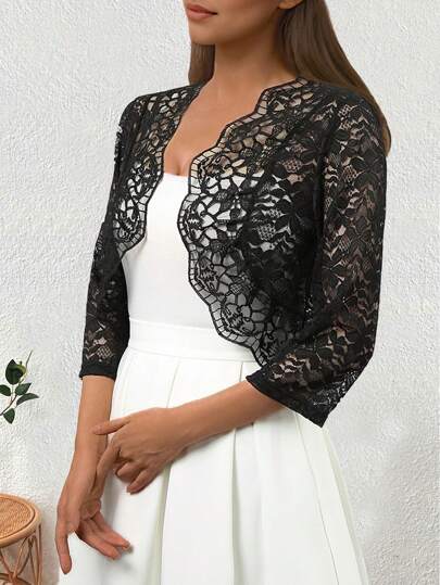 Women's Elegant Lace Patchwork 3/4 Sleeve Short Jacket