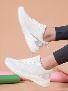 女性透氣運動鞋 運動鞋 運動鞋風格鞋帶防滑健身瑜珈鞋 - 米色 - 查看 2