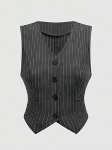 Sweetra Women'S Striped Single-Breasted Vest And Skirt Set - Multicolor - View 3