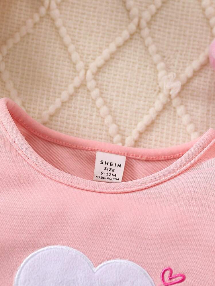 Baby Girls' Long Sleeve Cute Letter Embroidery Patchwork Fluffy Jumpsuit