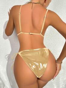 SHEIN Swim Women's Shiny Bikini Set Music Festival Summer Beach - Gold - View 2
