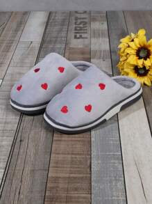 女士時尚舒適圓頭愛心穿脫式情侶防滑雙色公寓家居拖鞋 - 灰色 - 查看 5