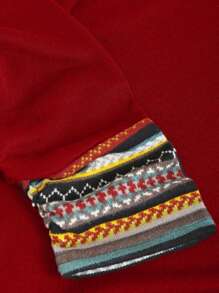 SHEIN LUNE Women's Geometric Pattern Button Decorated Hooded T-Shirt - Red - View 3