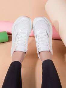 女性透氣運動鞋 運動鞋 運動鞋風格鞋帶防滑健身瑜珈鞋 - 米色 - 查看 4