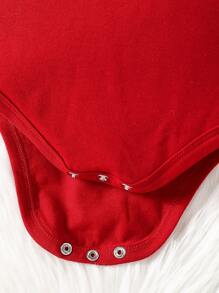 女嬰字母心形印花短袖連體衣 - 酒紅色 - 查看 6