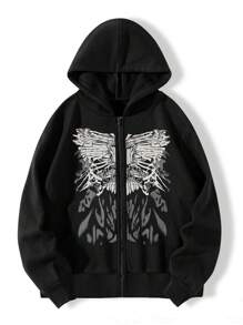 SHEIN Unity Women's Pattern Printed Zip-Up Hoodie - Black - View 3