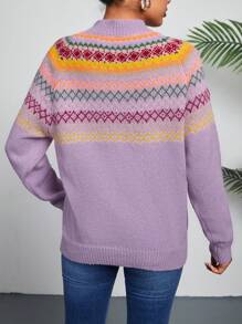 Chiquease Women's Geometric Pattern Raglan Sleeve Knit Pullover Fall Winter Sweater - Multicolor - View 2