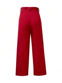 SHEIN Clasi Women's Belted Retro Wide Leg Pants - Red - View 2
