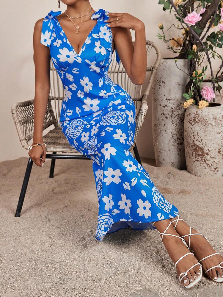 Women'S Floral Printed Mermaid Hem Dress