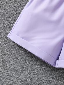 SHEIN Shorts de moda morados de cintura alta con ribete de volantes para niñas jóvenes para el verano - Morado - Ver 5