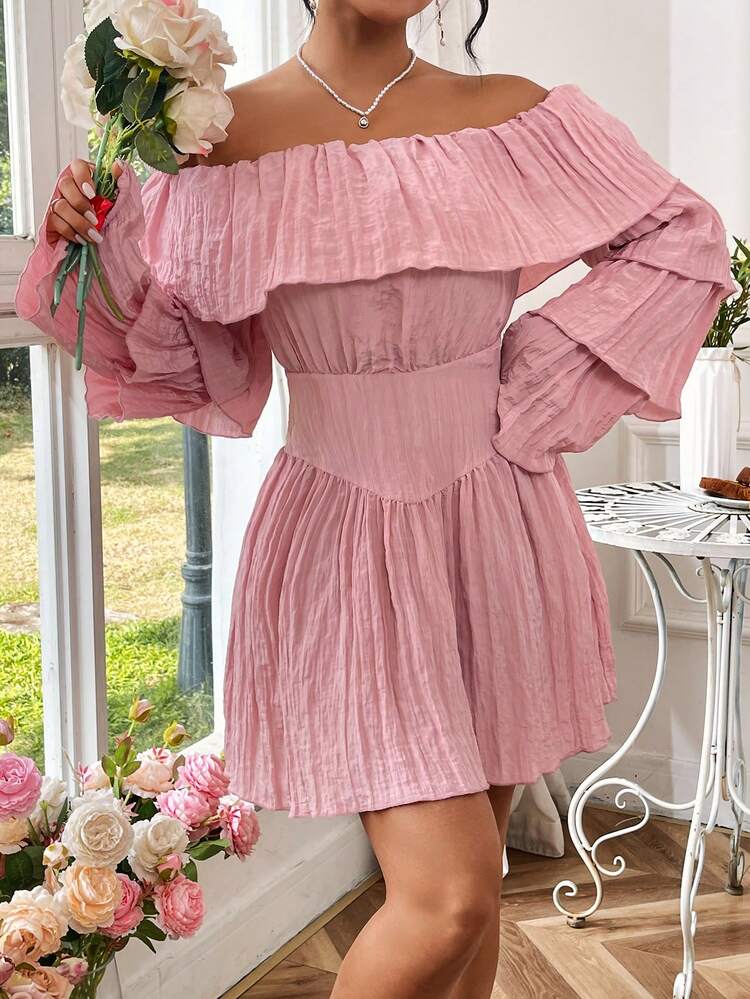 Ladies' Off-Shoulder Bell Sleeve Dress Fall Cloth For Women