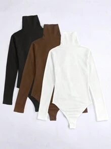 SHEIN Essnce Của phụ nữ Áo cao cổ Tay áo dài Áo liền quần chặt - Nhiều màu - Xem 2