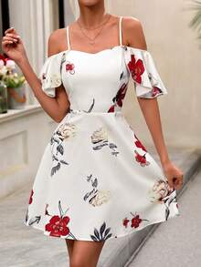 SHEIN Frenchy 女式露肩花卉印花連衣裙 - 彩色 - 查看 3