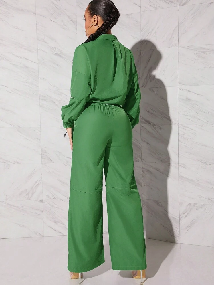 Half Zip Top & Wide Leg Pants Two Piece Set