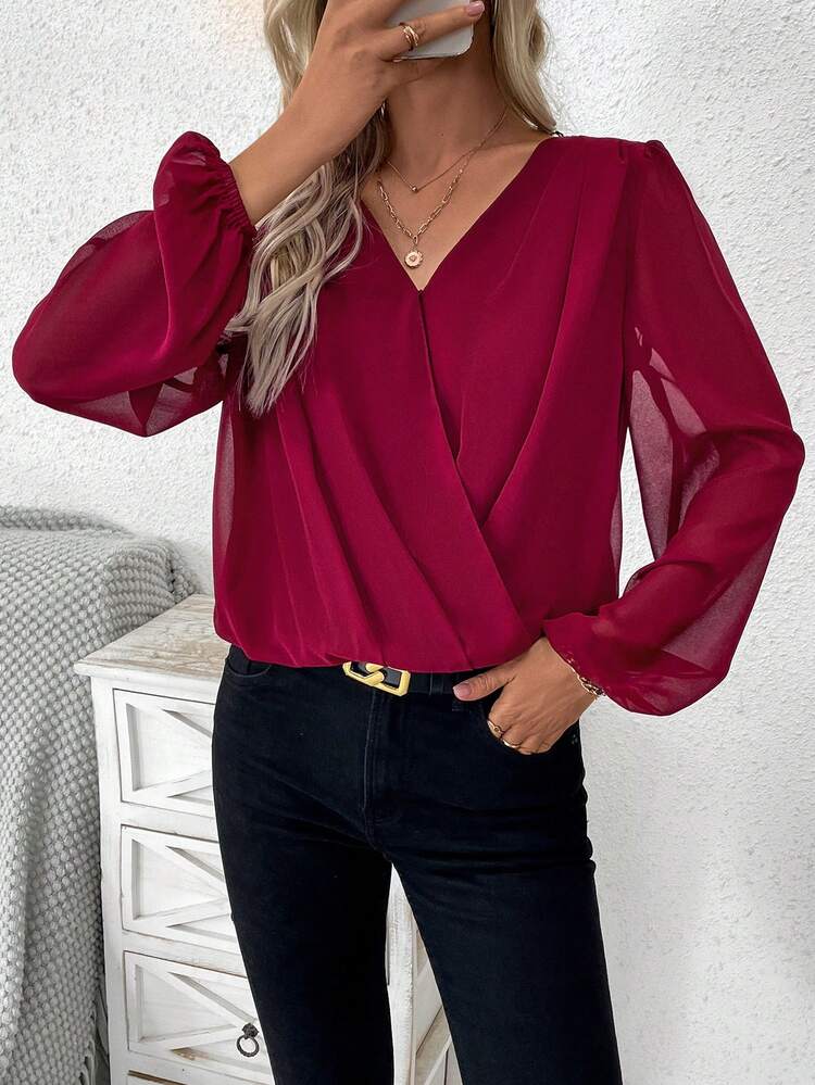 Lantern Sleeve Wrap Top