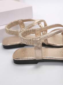 新款夏秋女士涼鞋,時尚且時髦的平底軟底法式沙灘鞋 - 金色 - 查看 3