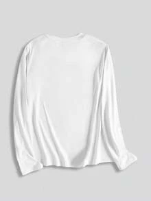 SHEIN LUNE 印有心形和酒杯圖案的圓領長袖休閒t恤 - 白色 - 查看 2