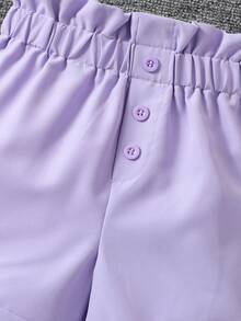 SHEIN Shorts de moda morados de cintura alta con ribete de volantes para niñas jóvenes para el verano - Morado - Ver 3