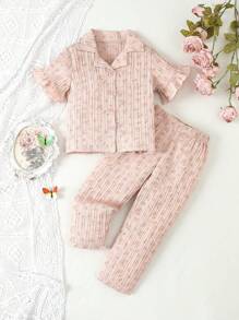 Toddler Girls' Loose Fit 2-Piece Pajama Set With All-Over Floral Printed Short Sleeve Shirt And Pants