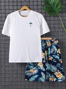 Men'S Round Neck Short Sleeve T-Shirt + Casual Shorts, Family Matching Outfits (Sold In 5 Pieces Separately) - Royal Blue - View 1