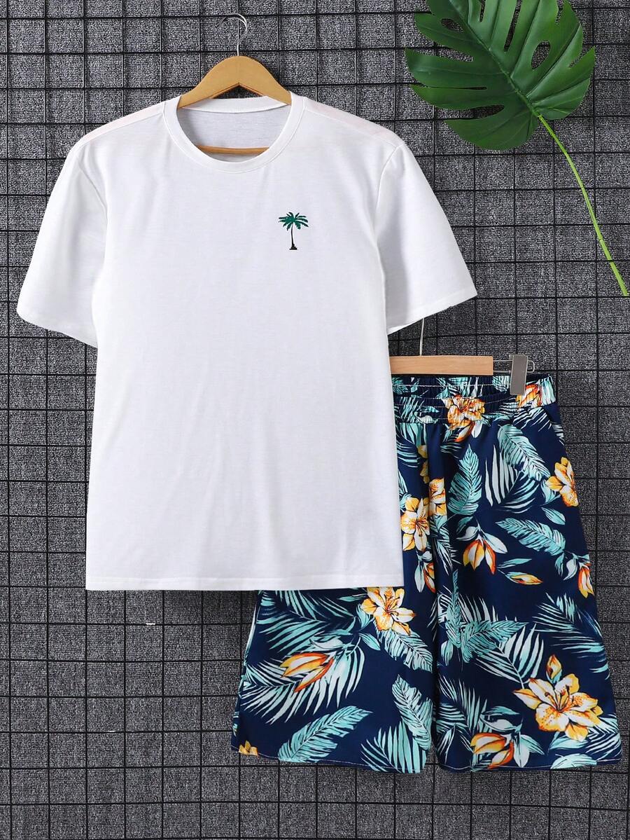 Men'S Round Neck Short Sleeve T-Shirt + Casual Shorts, Family Matching Outfits (Sold In 5 Pieces Separately) - Royal Blue - View 1