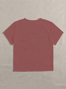 SHEIN LUNE 女士愛心和字母印花圓領短袖t恤 - 紅木色 - 查看 2