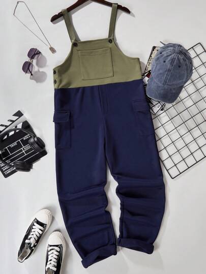 Teen Boy's Colorblocked Casual Fashion Overalls