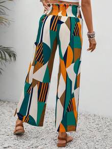 Elastic Waist Wide Leg Pants With Side Pockets - Apricot - View 2