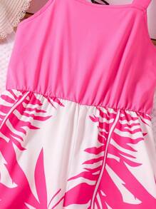 SHEIN Jumpsuit Colorblock com Estampa de Folha Tropical e Perna Larga para Adolescentes, Adequado para o Uso Diário e Férias