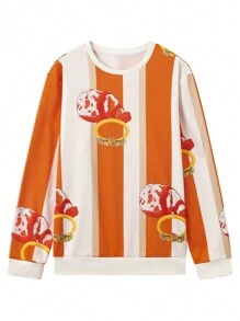 Men's Color Block Print Round Neck Sweatshirt - Burnt Orange - View 1