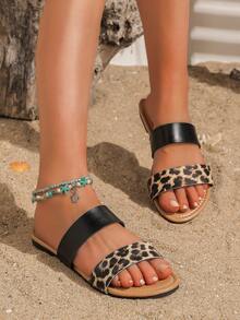 Của phụ nữ Mùa hè In hoa Báo Dây đeo Dép phẳng , Chóp giầy mở ra , Thoải mái Phong cách bờ biển Kỳ nghỉ Giày dép - màu đen - Xem 4