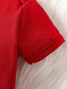 女嬰字母心形印花短袖連體衣 - 酒紅色 - 查看 4