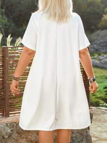 EMERY ROSE Plus Size Women'S Chinese-Style Buttoned Dress - White - View 2